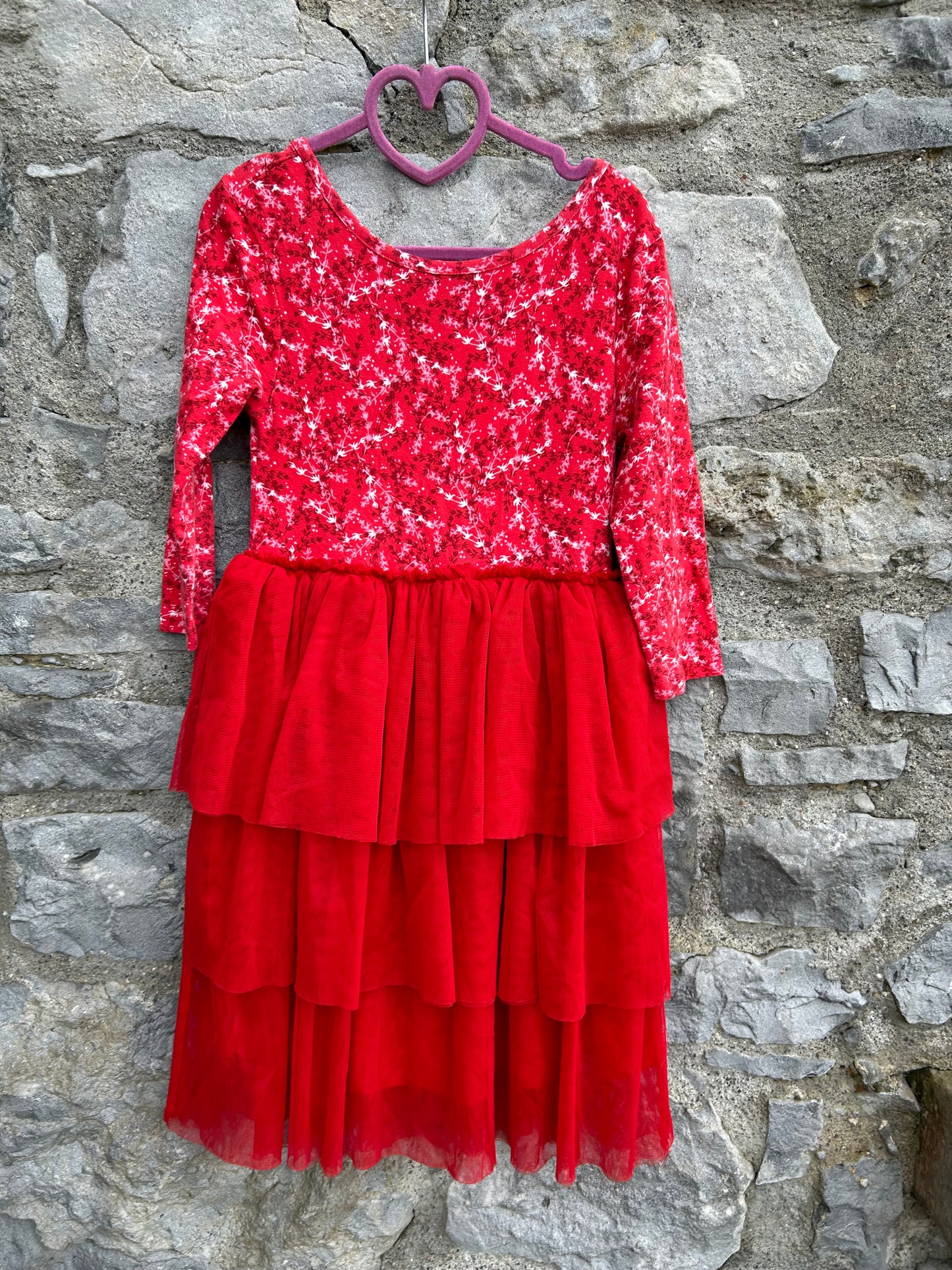 Red berries&tulle dress  7-8y (122-128cm)