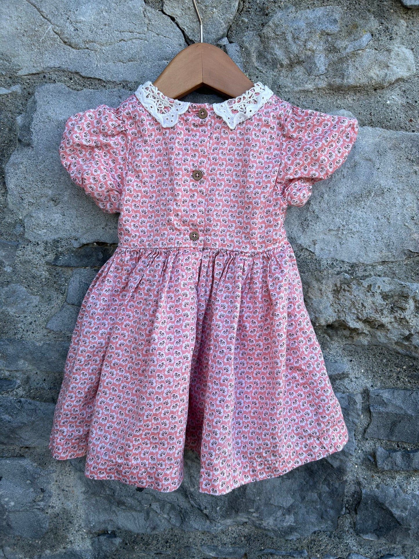 Pink floral shirred bodice dress  12-18m (80-86cm)