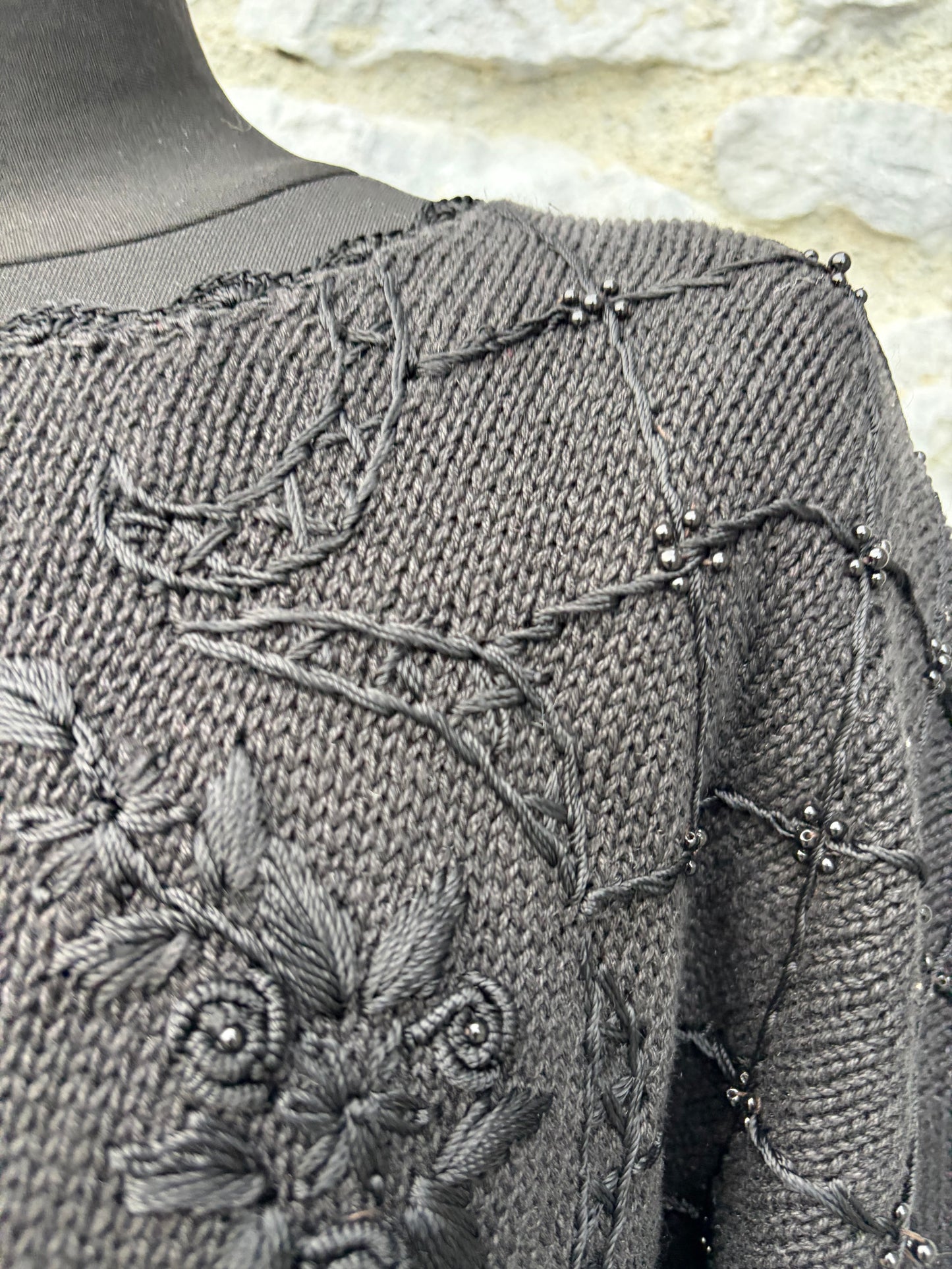 80s black embroidered long jumper uk 14