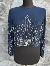 Load image into Gallery viewer, Sequin navy cropped top uk 8
