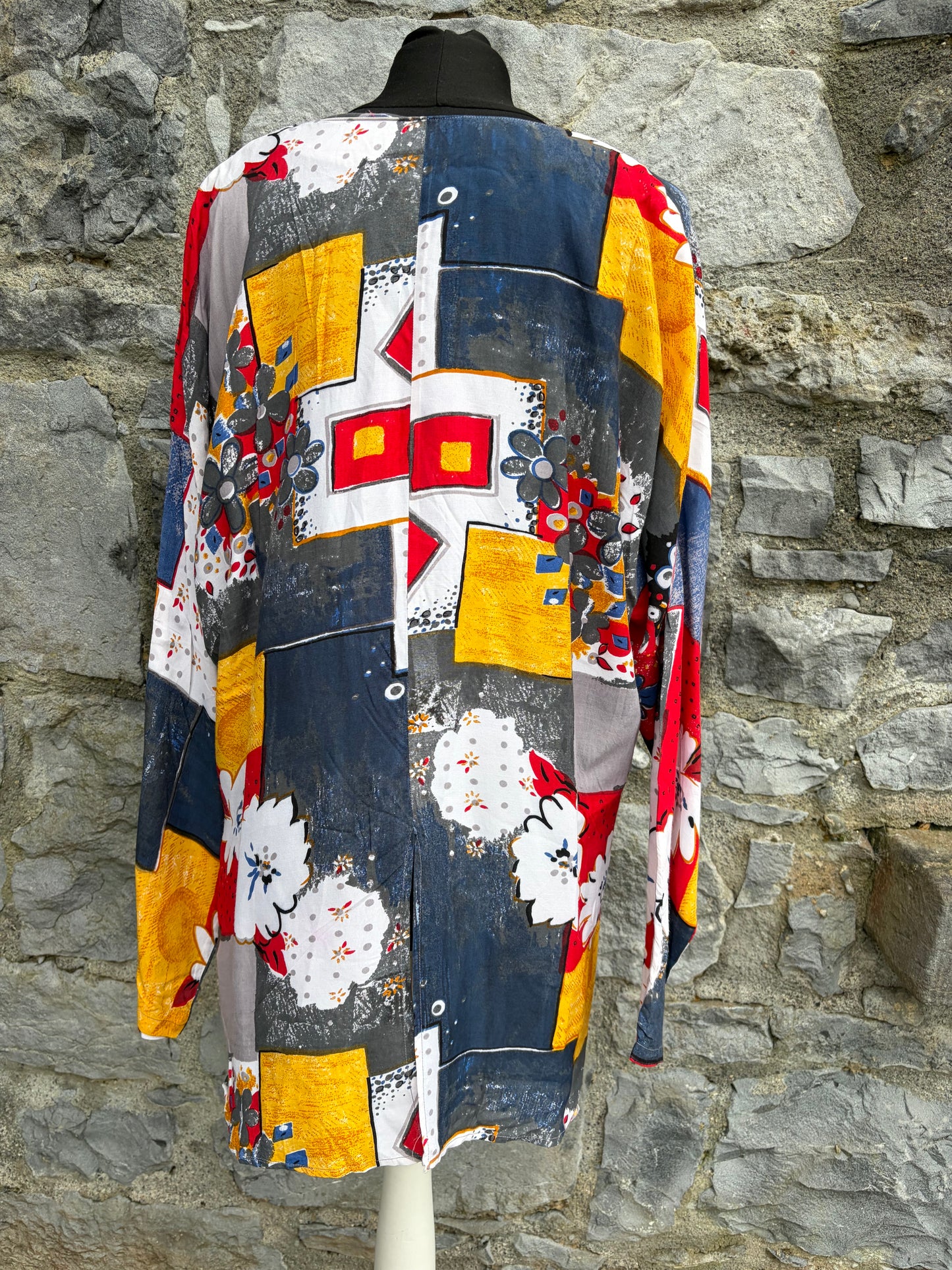 80s colourful patchwork long shirt uk 12