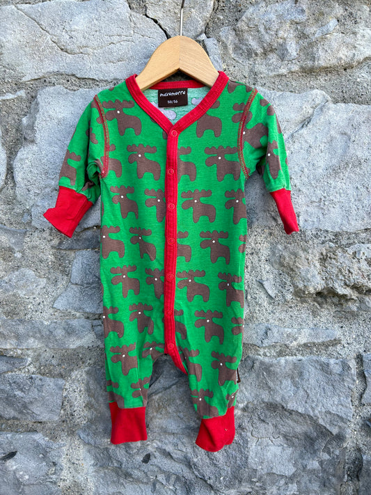 Moose green onesie 0-1m (50-56cm)