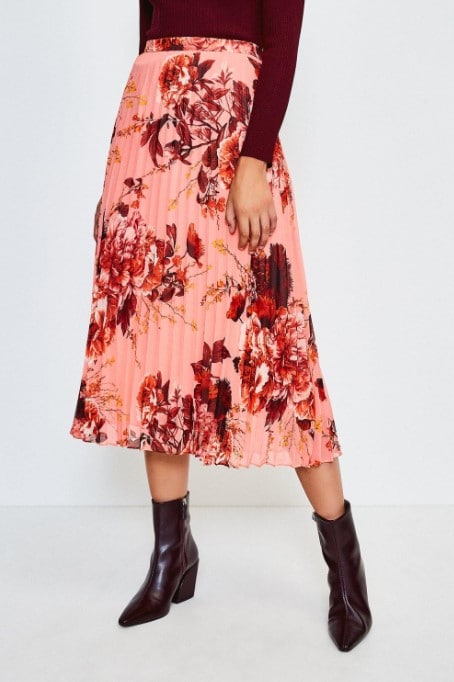 Floral print long pleated skirt uk 8