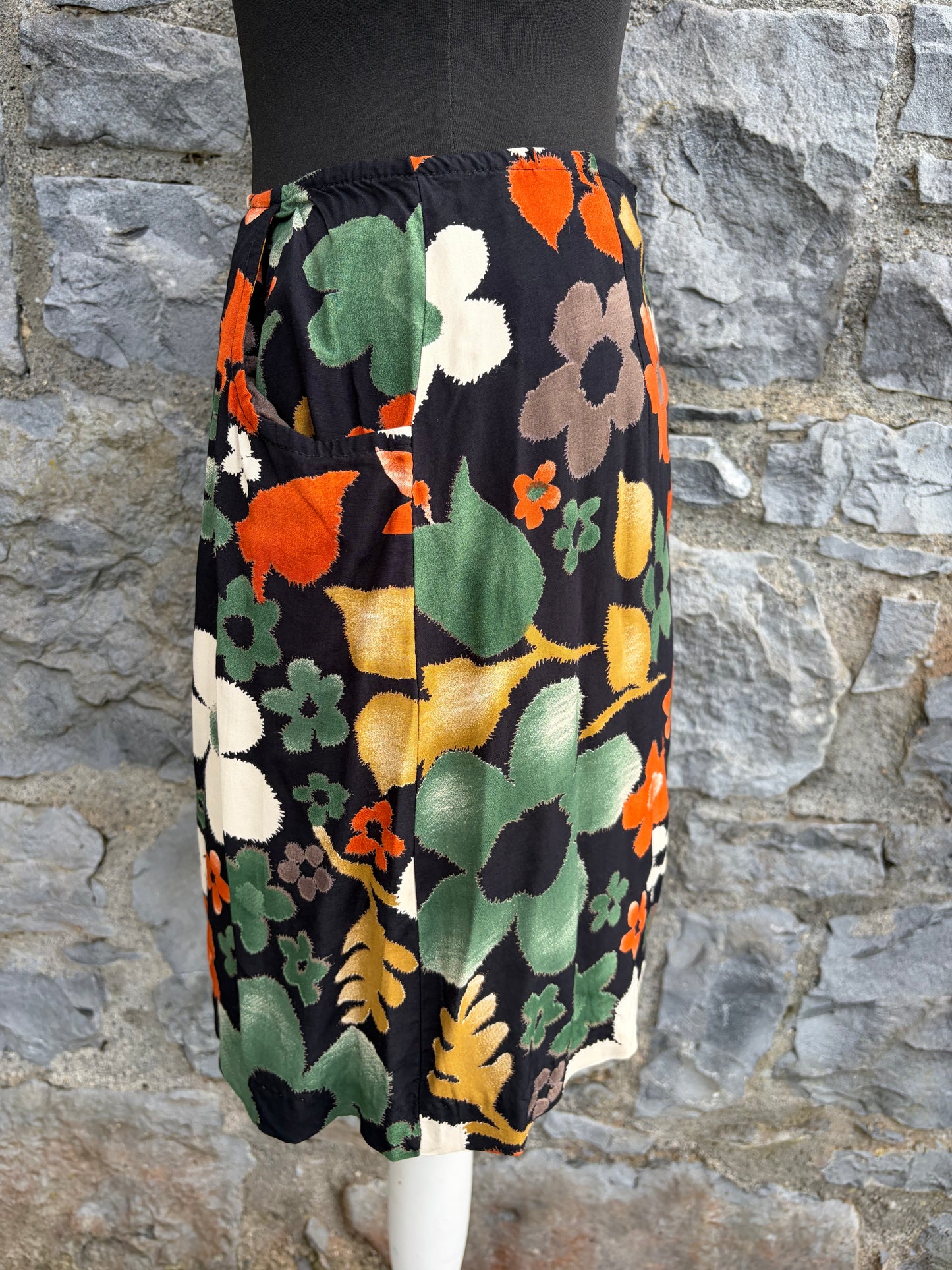90s big Green&orange flowers skirt