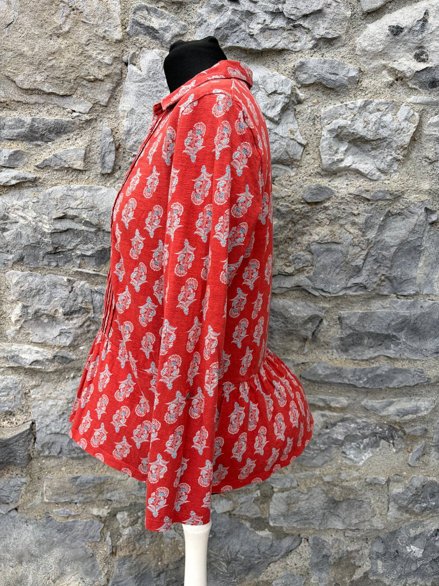 Red floral pintuck pleats top uk 12