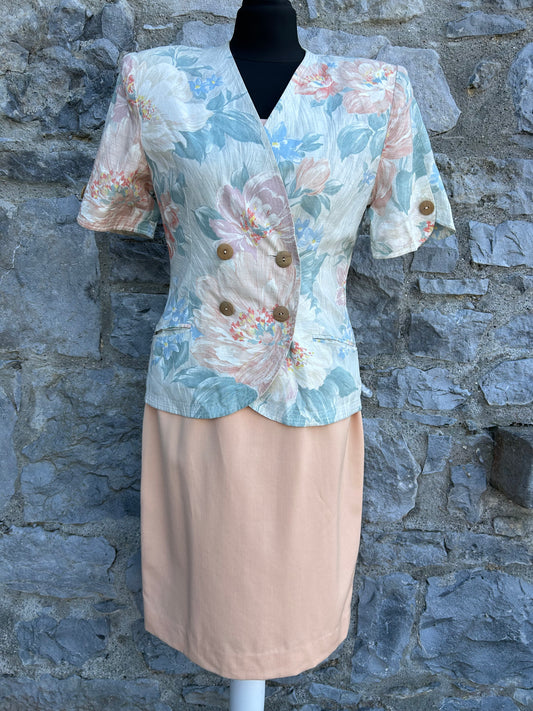 80s peach floral 3 piece suit uk 8