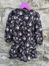 Load image into Gallery viewer, Floral black brushed dress  2-3y (92-98cm)
