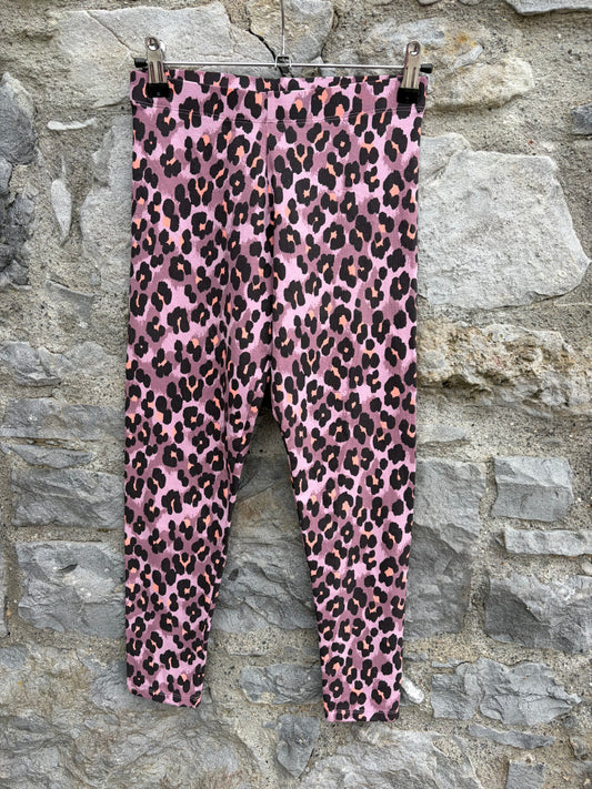 Leopard print pink cropped leggings  11y (146cm)