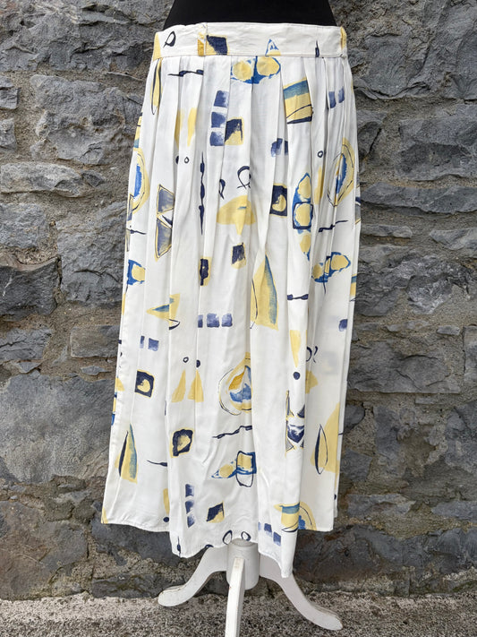 80s white&yellow abstract skirt uk 12-14
