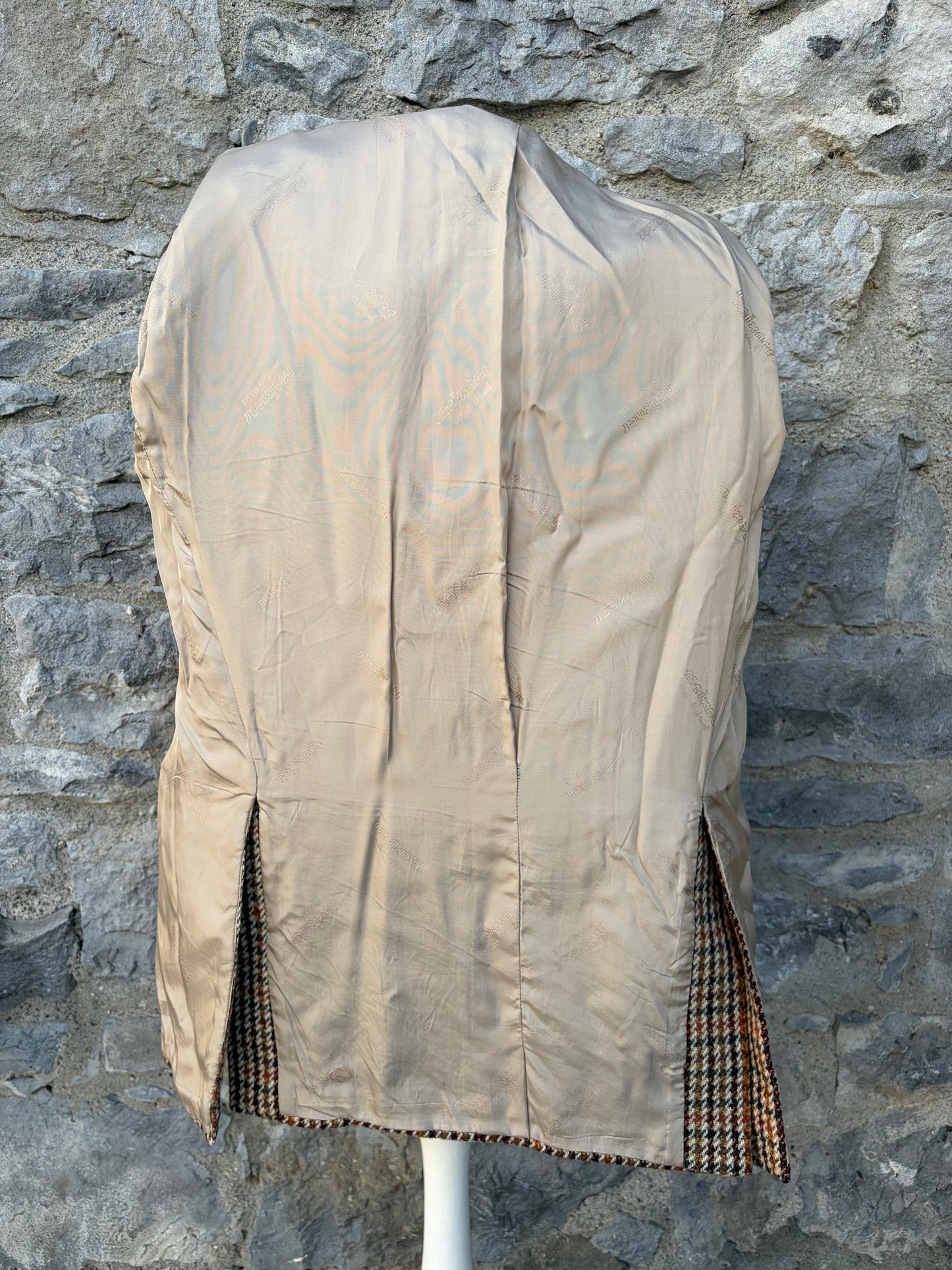 80s brown houndstooth&gunclub check tweed blazer L-XL men