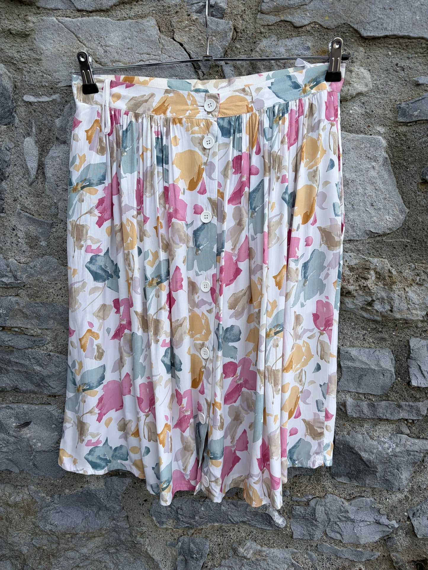 80s Pink&grey button up skirt uk 12