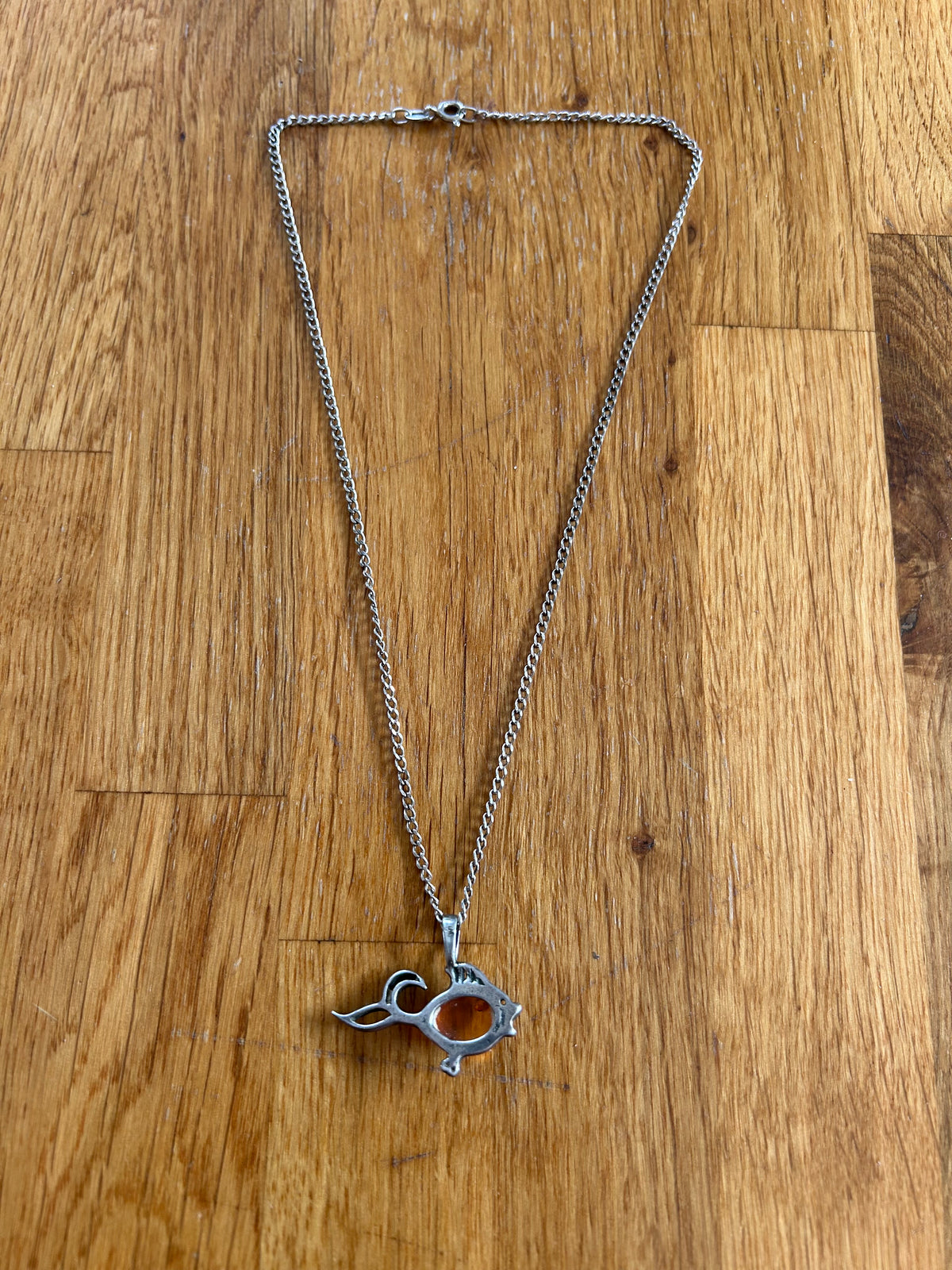 Silver&amber fish necklace