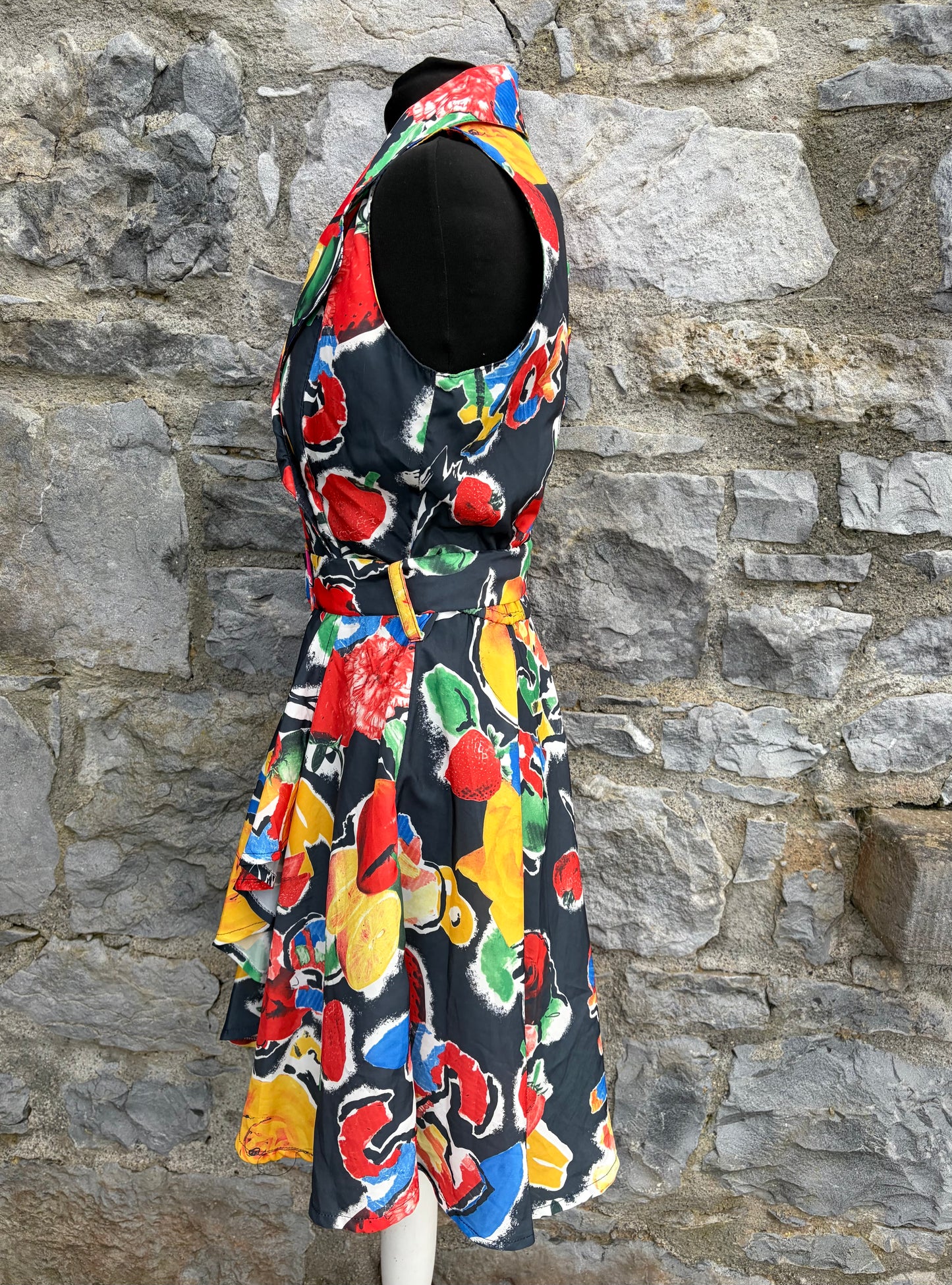 80s colourful fruit&flowers dress uk 8