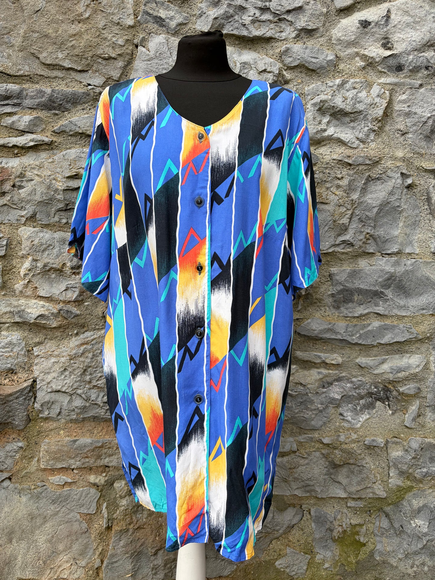 80s blue geometric long shirt uk 18