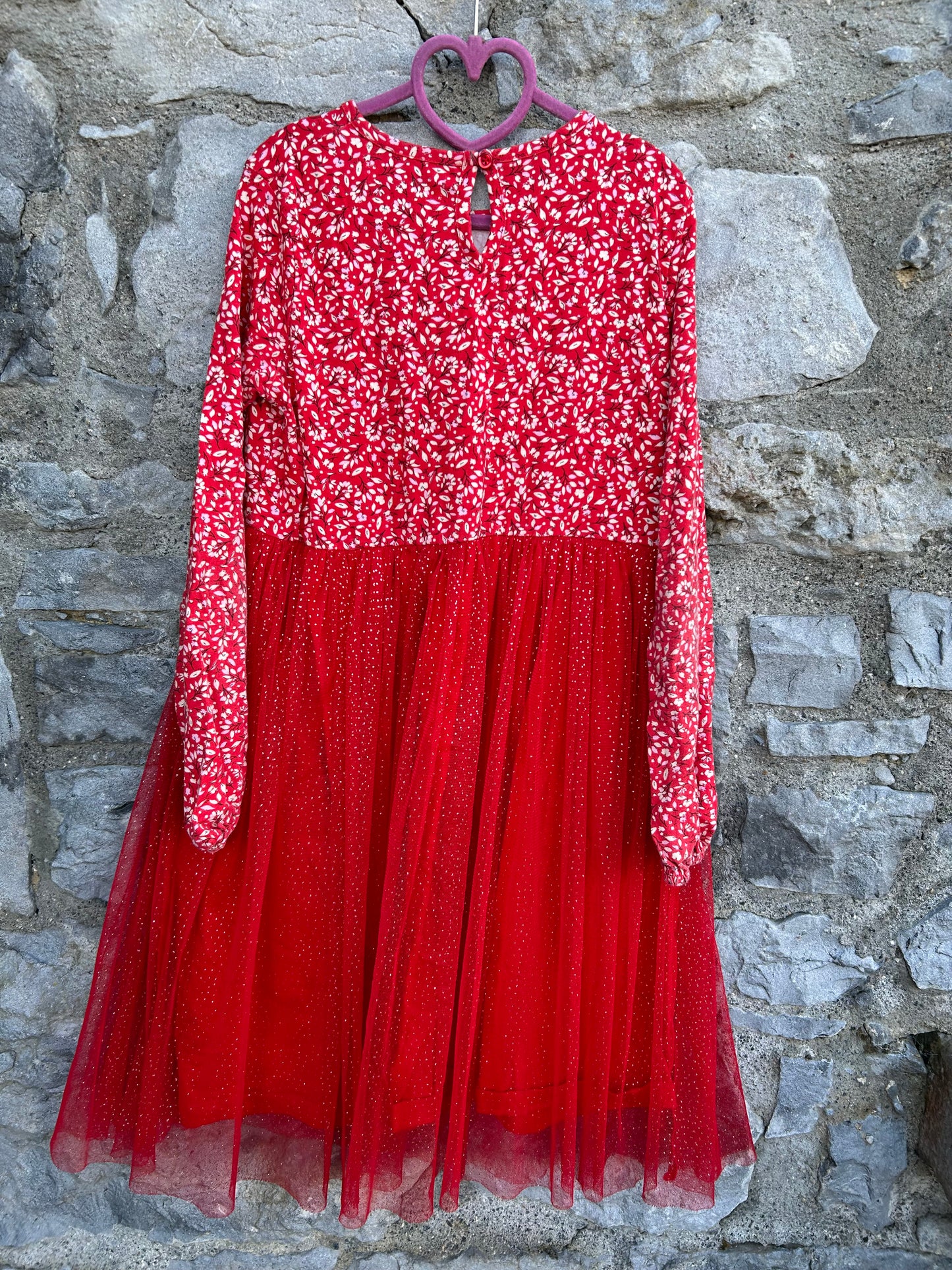 Red floral&tulle dress  10-11y (140-146cm)