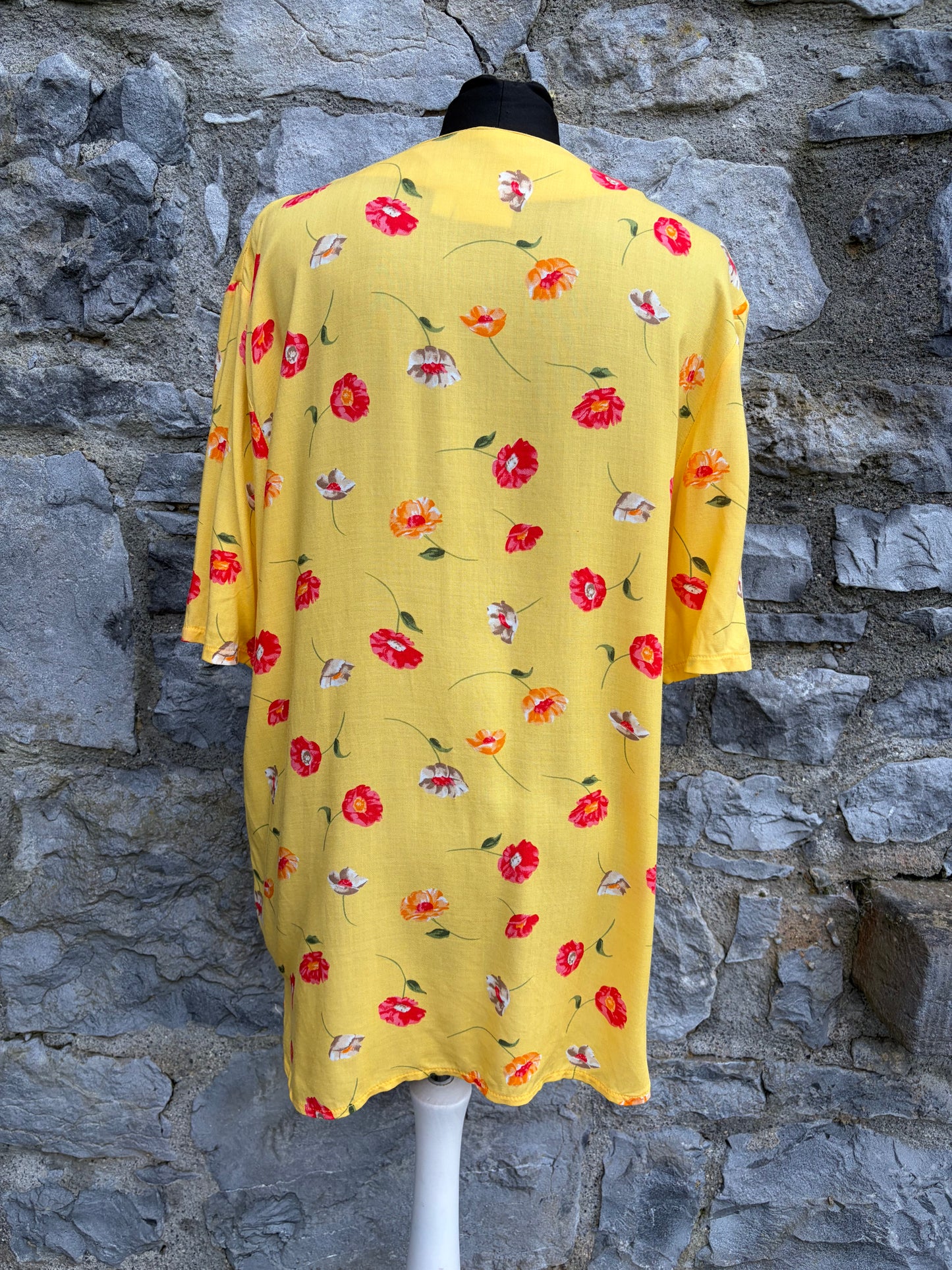 90s red flowers yellow shirt UK 10-12