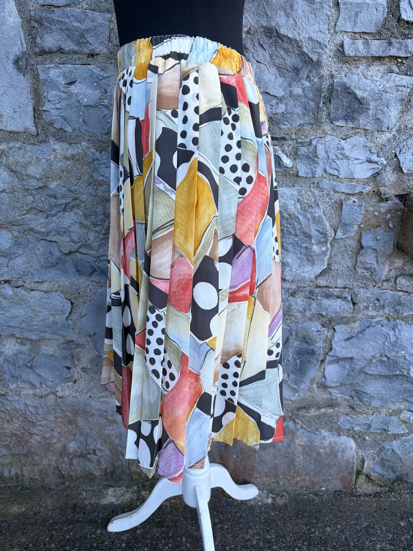 80s beige abstract pleated skirt uk 10-12