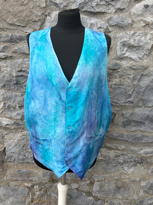 80s blue tie dye waistcoat Small