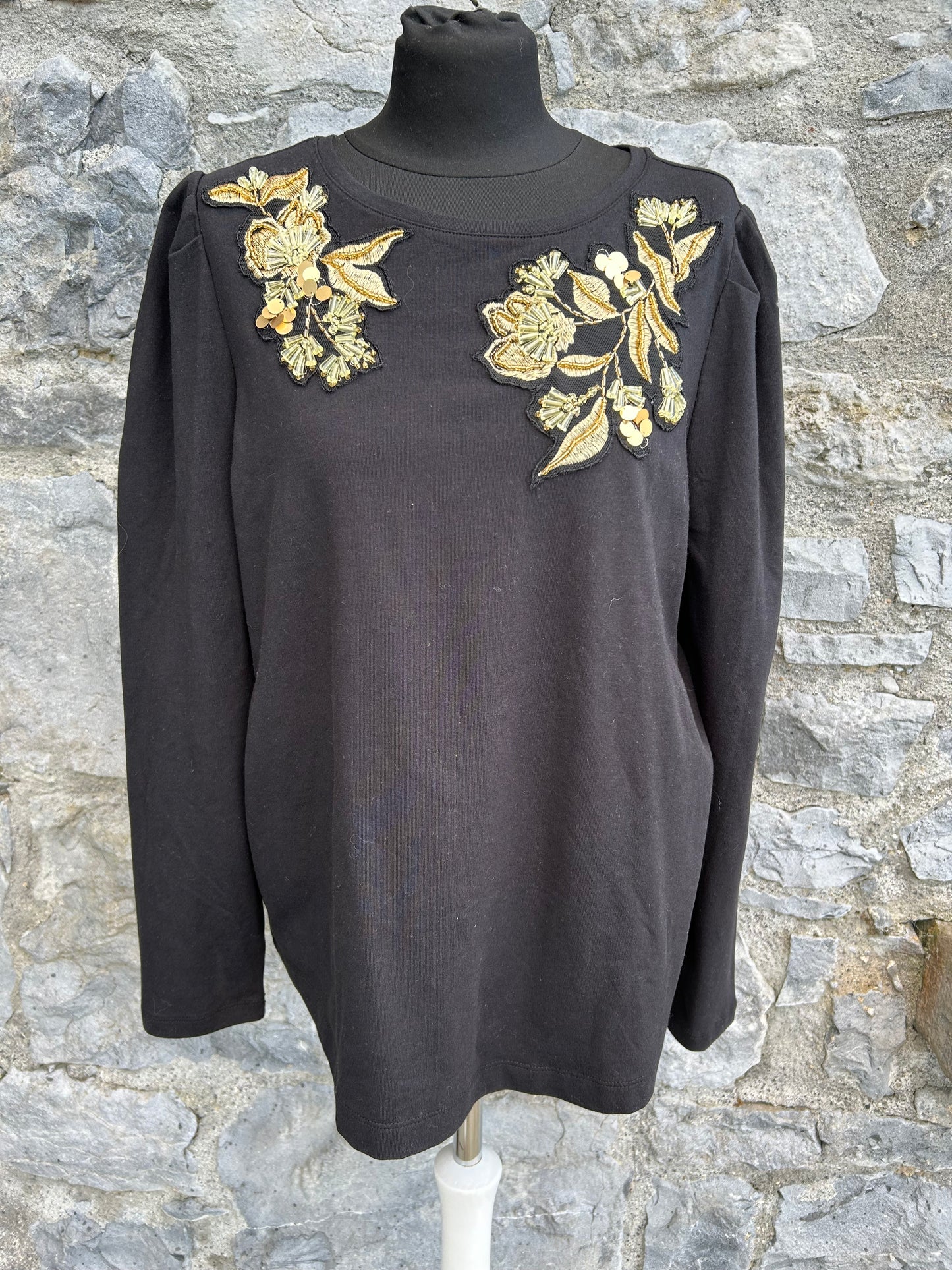 90s style gold embroidered black top uk 14