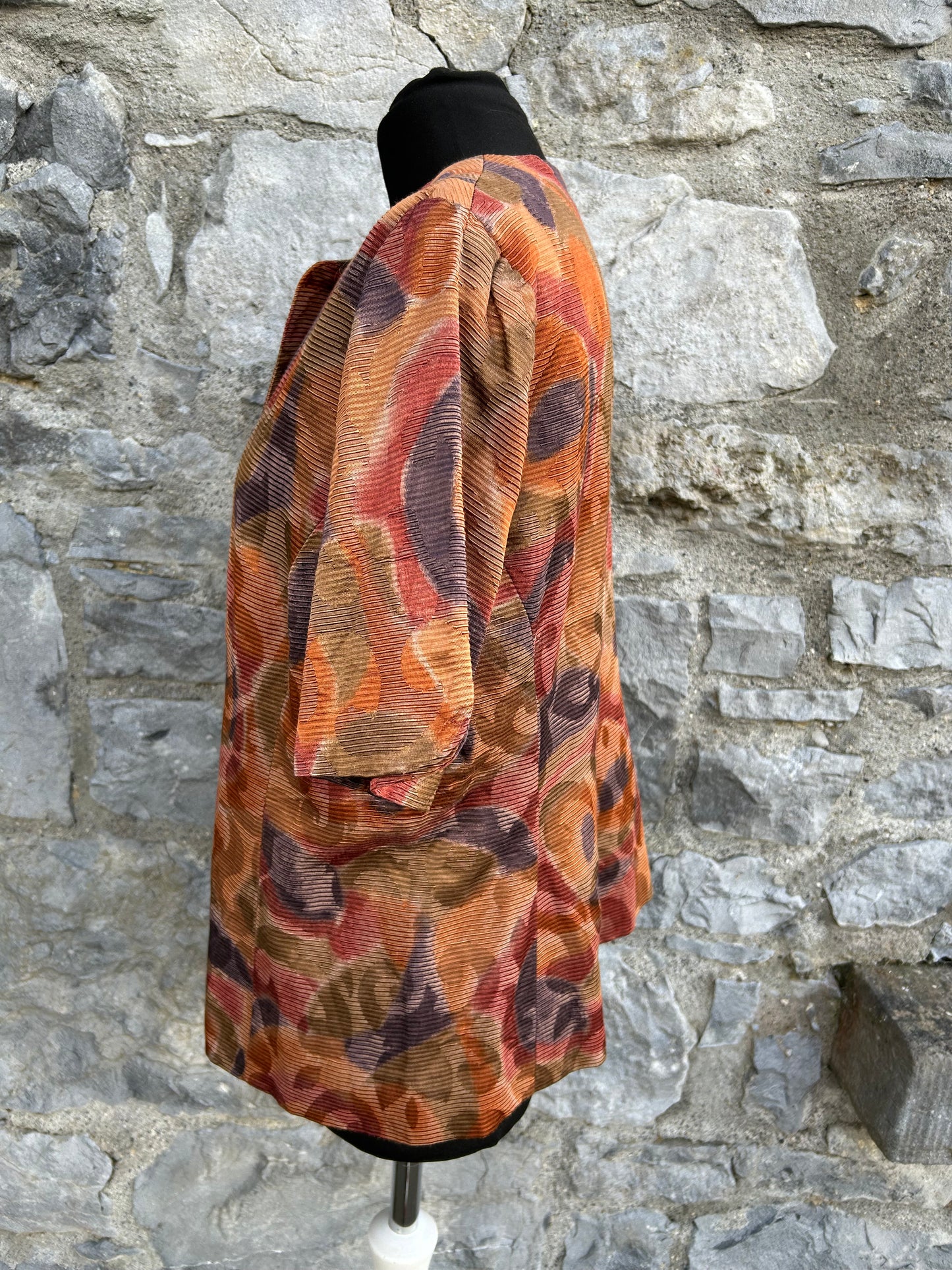 80s brown abstract short sleeve jacket uk 12