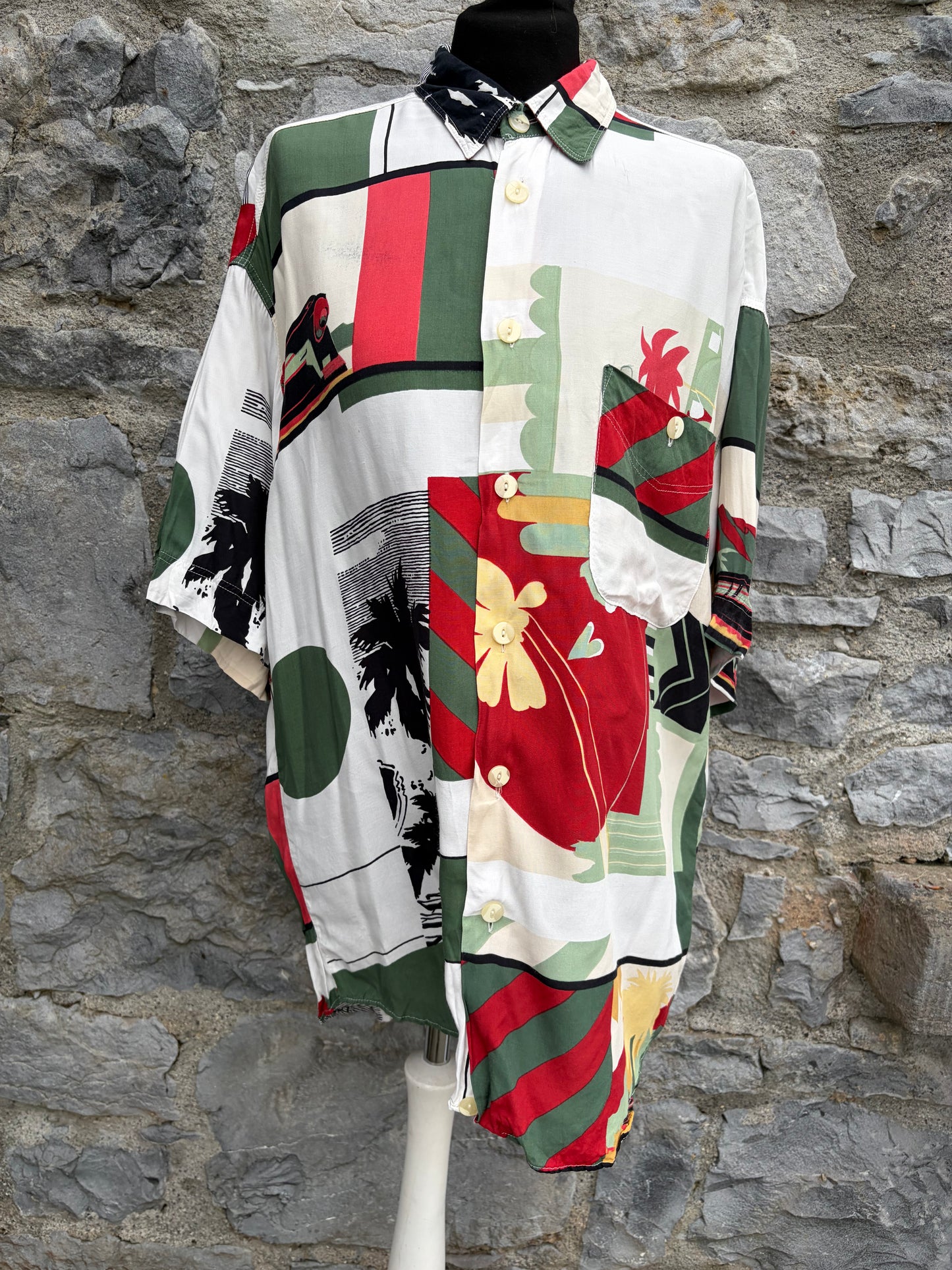 80s palm trees patchwork shirt Large