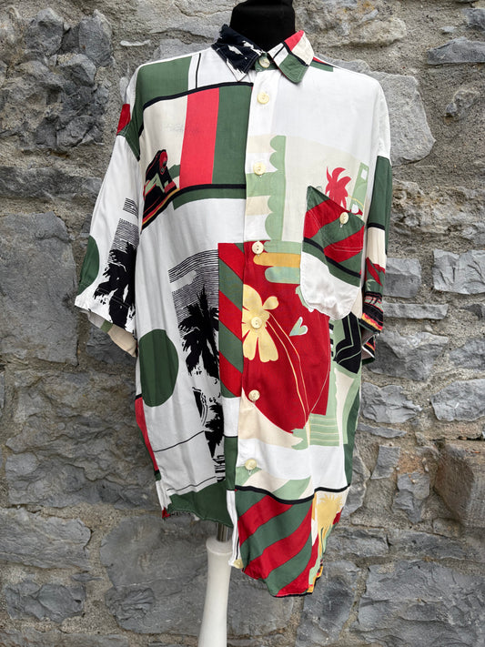 80s palm trees patchwork shirt Large