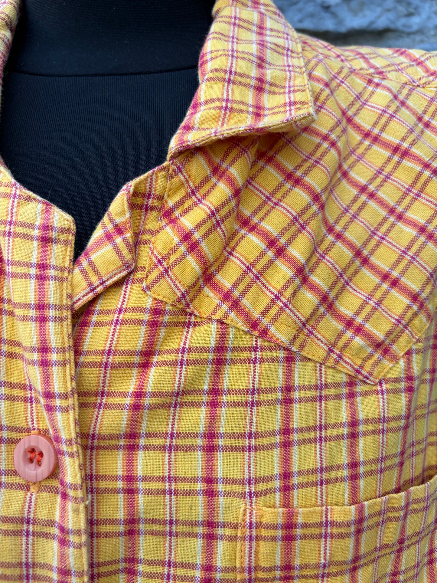 90s orange check sleeveless shirt uk 18-20