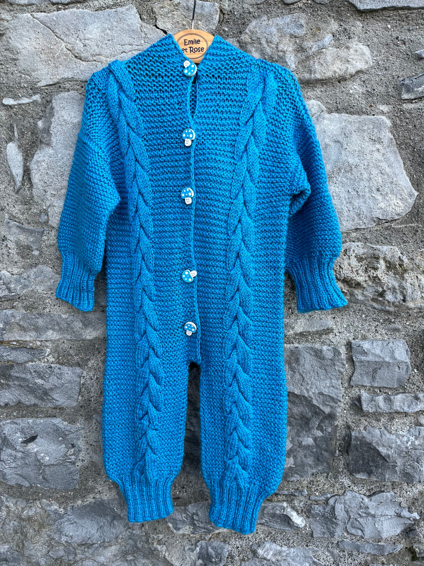 Blue knitted hooded onesie  12-18m (80-86cm)