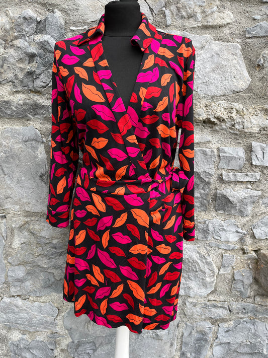 DvF Pink&orange lips black dress uk 10-12