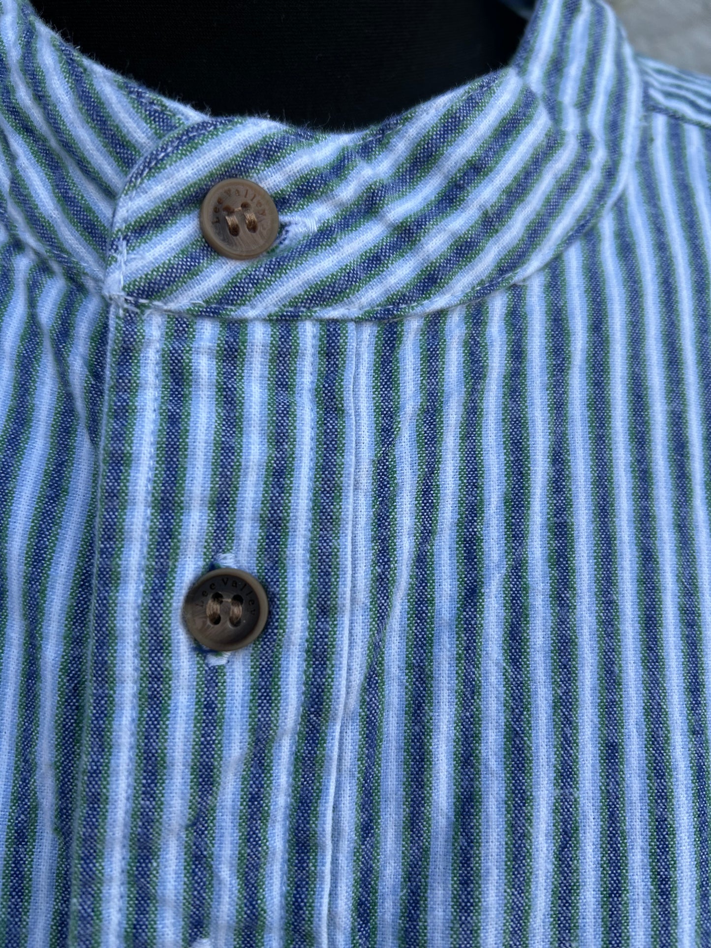 Blue stripy grandfather shirt Large