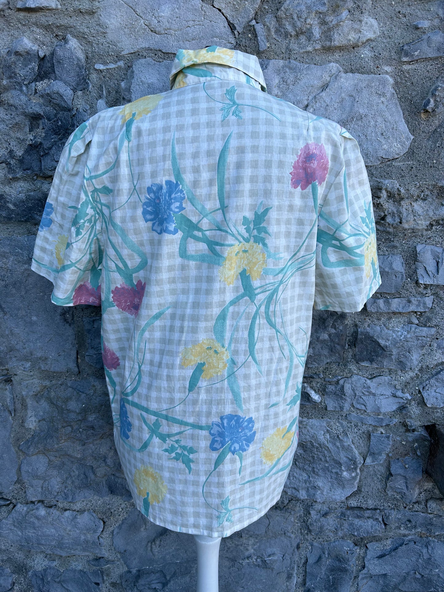 80s beige check&flowers shirt uk 12