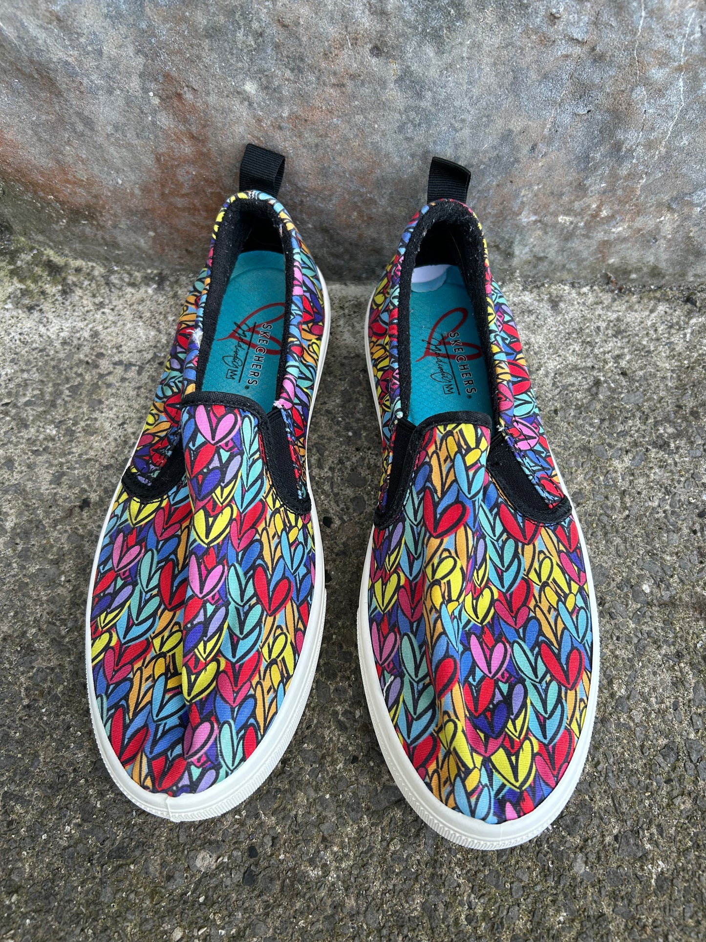 Colourful hearts slip on shoes  uk 6 (eu 39)