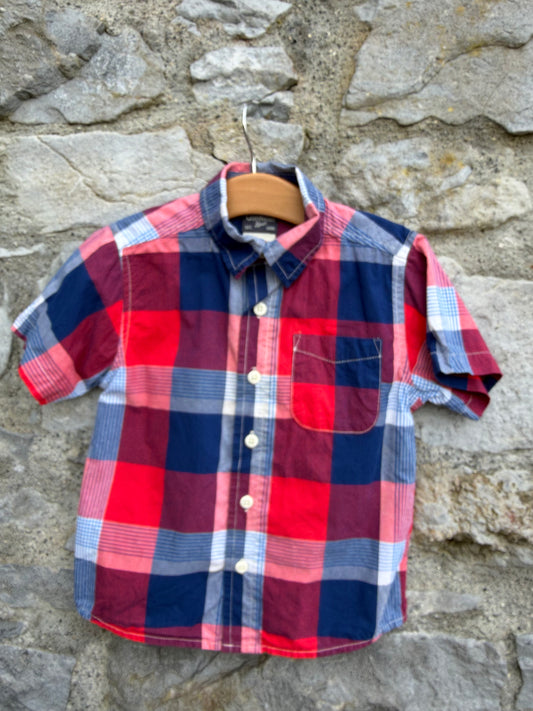 Red&navy check shirt  3y (98cm)