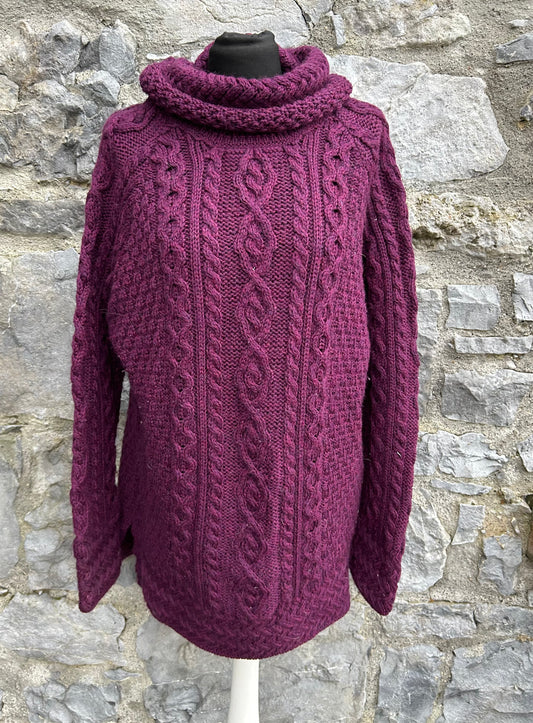 Maroon high neck Aran style jumper uk 14-16