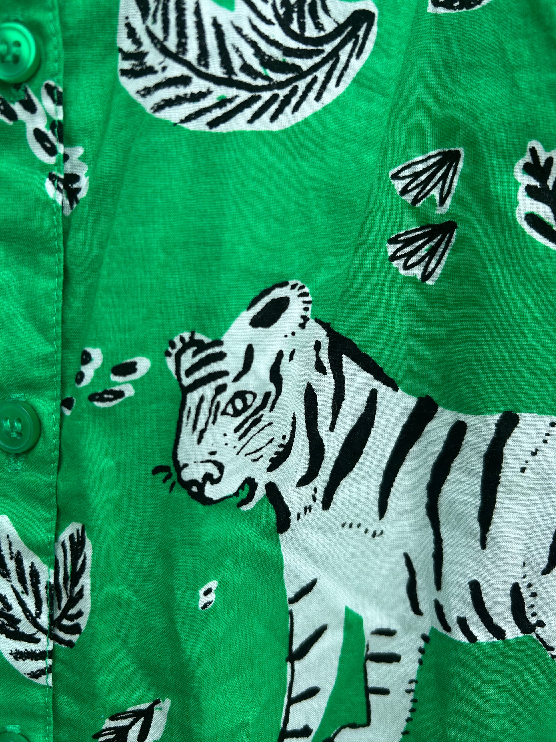 green dress with tigers Green Tiger Print Maxi Dress for Women, Bold Boho Cotton Dress, Oversized Statement Midi Dress, Jungle Safari Vacation Outfit