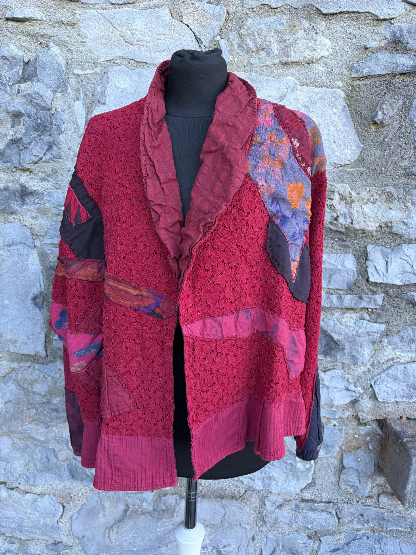 90s red patchwork open jacket uk 12-14