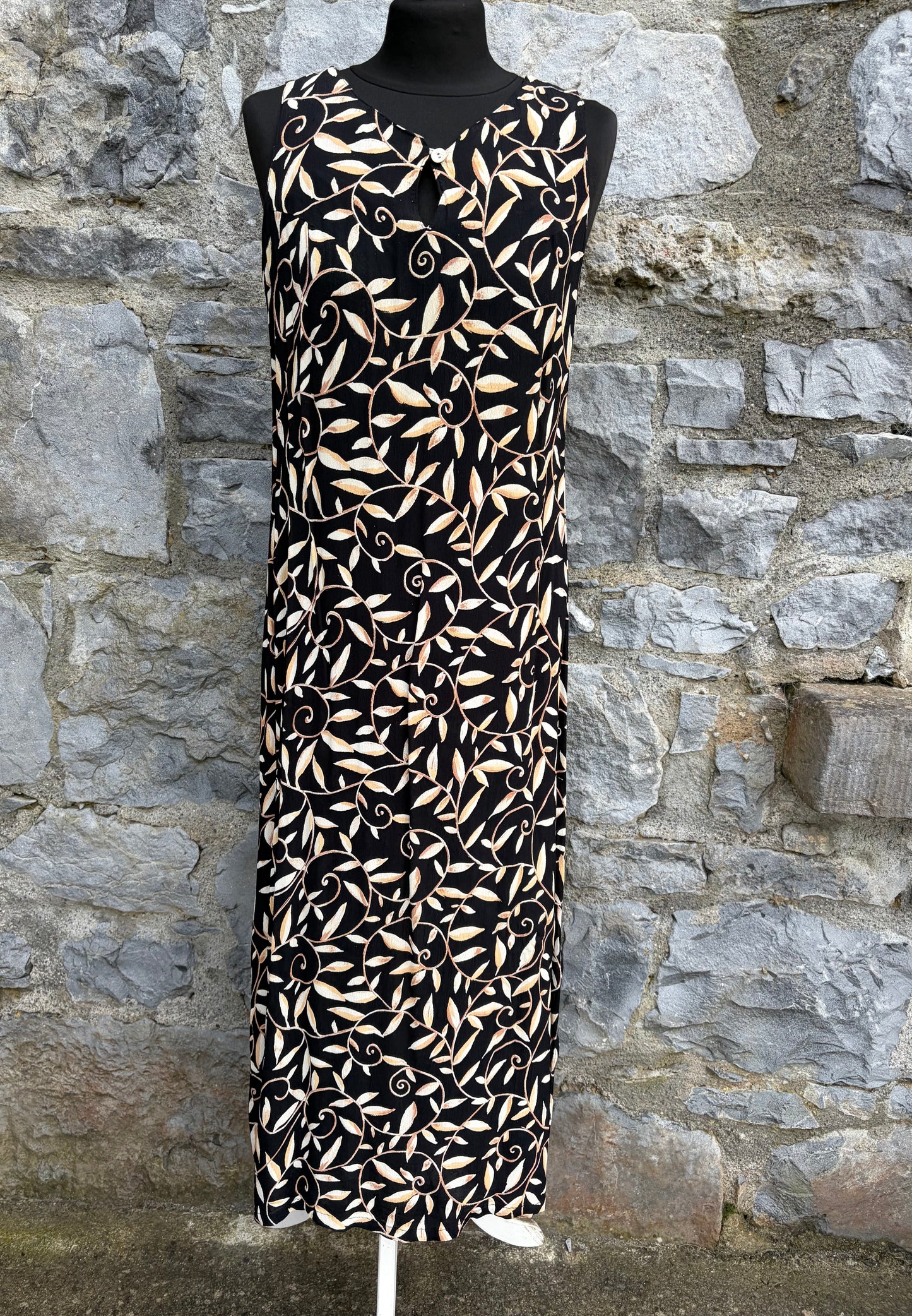 90s brown leaves black dress uk 10-12