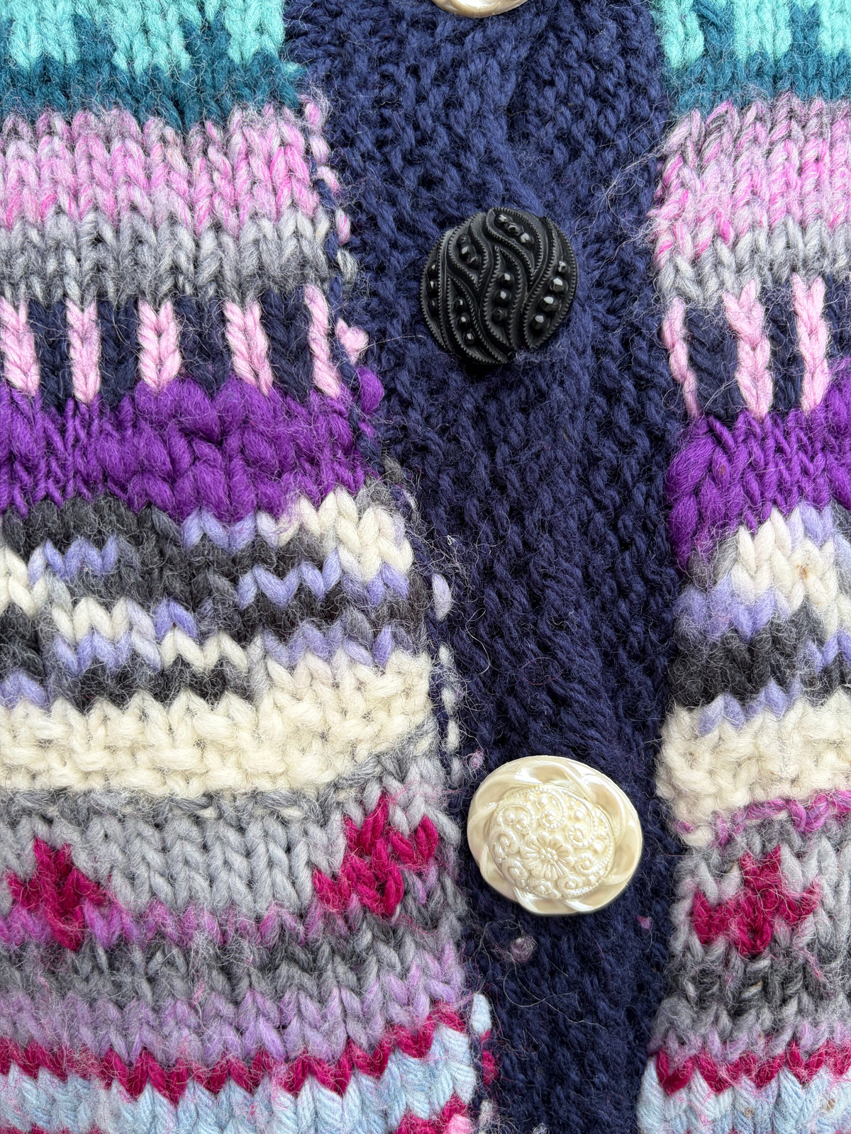 90s colourful stripy&geometric woolly cardigan uk 12-14