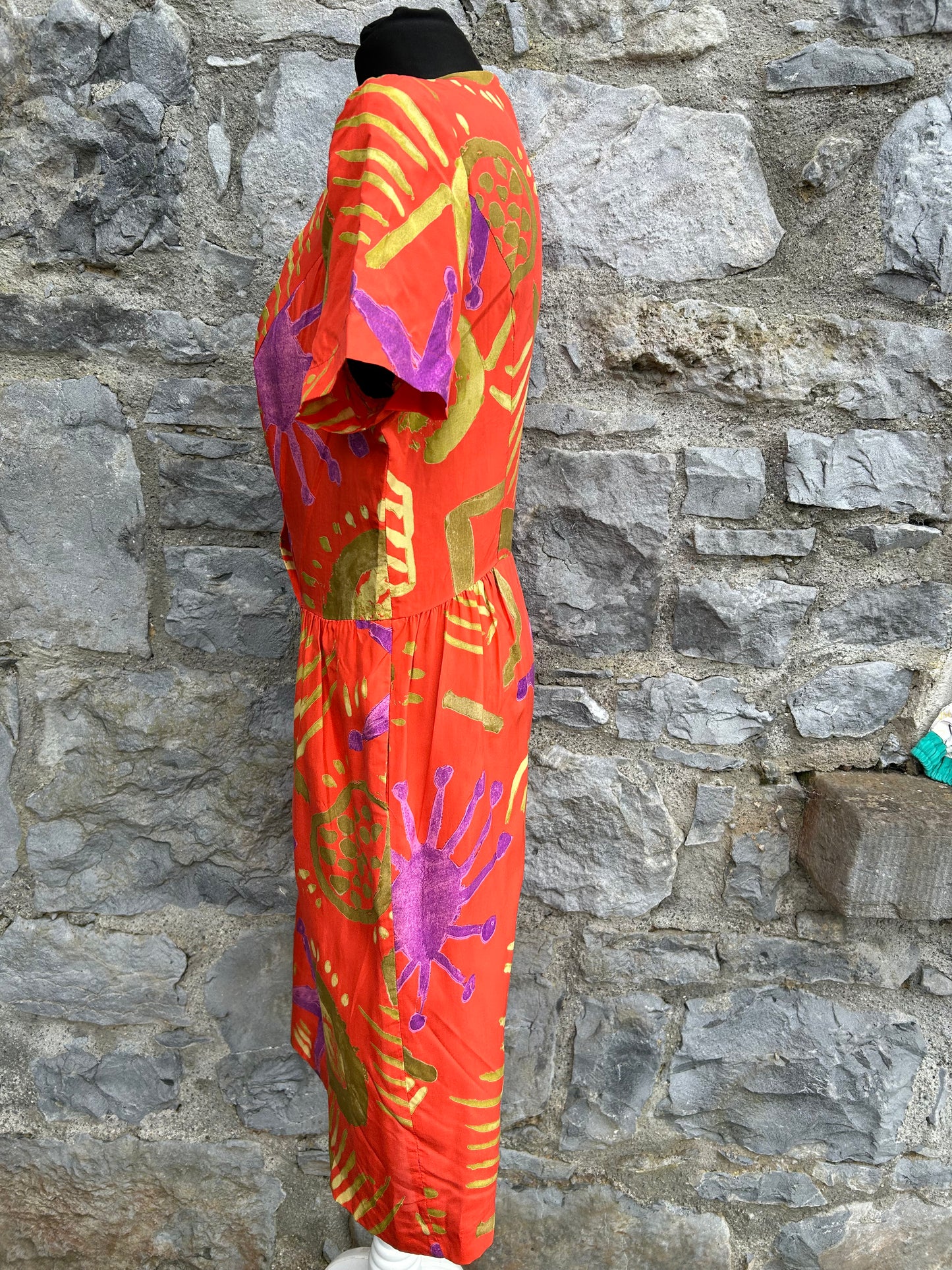 80s abstract orange dress uk 8-10