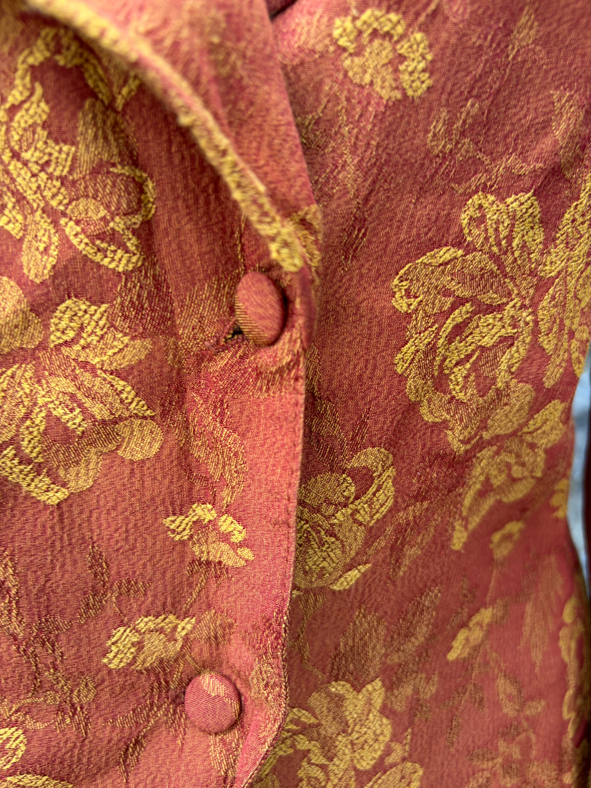 80s burnt orange&gold floral brocade blouse uk 10-12