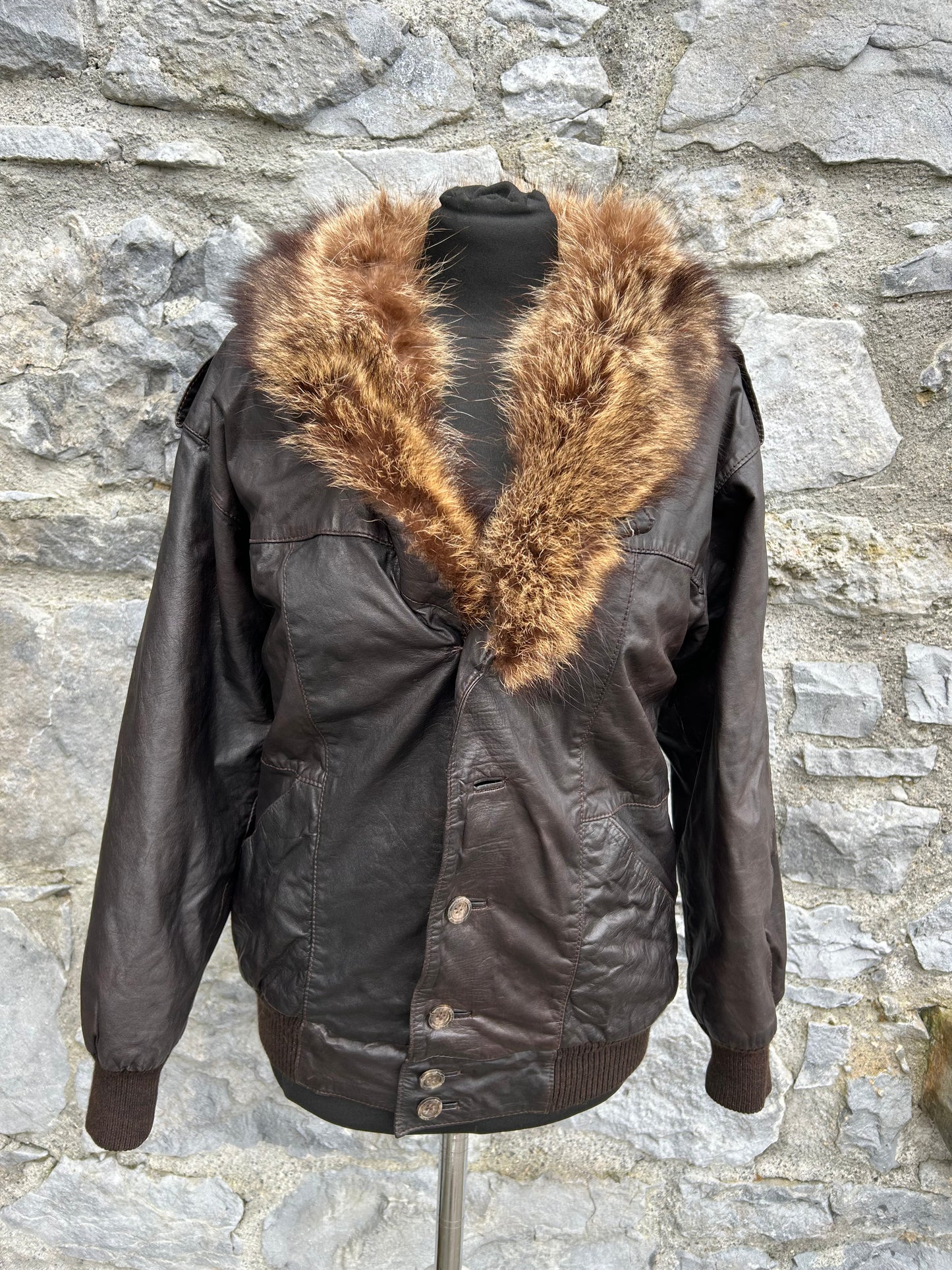 80s leather jacket with fur collar uk 8-10