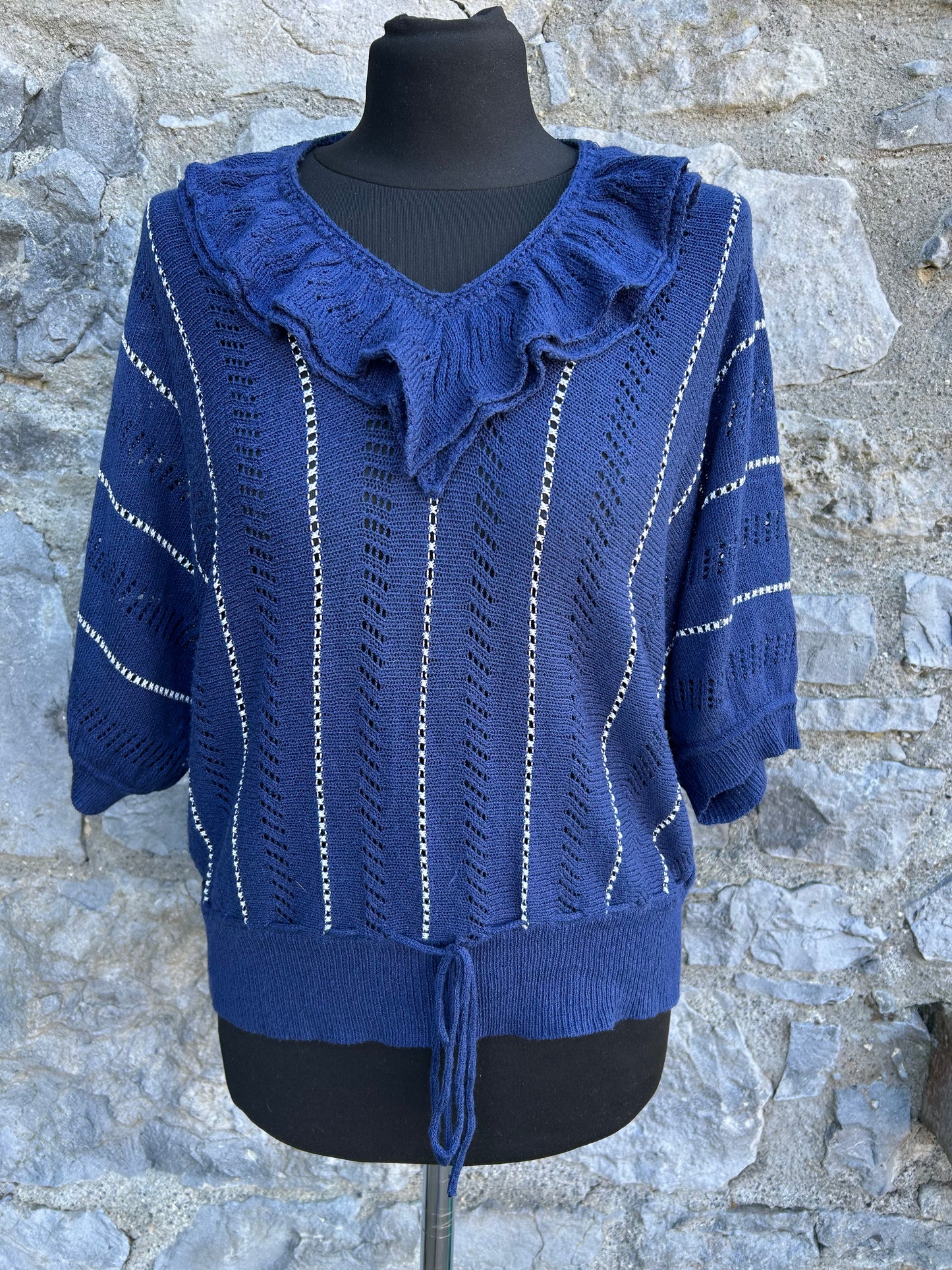 90s pointelle stripy navy top uk 12