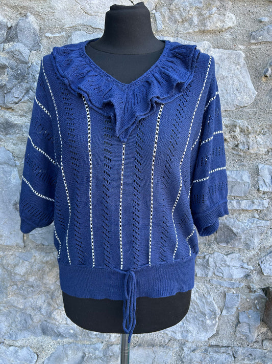 90s pointelle stripy navy top uk 12