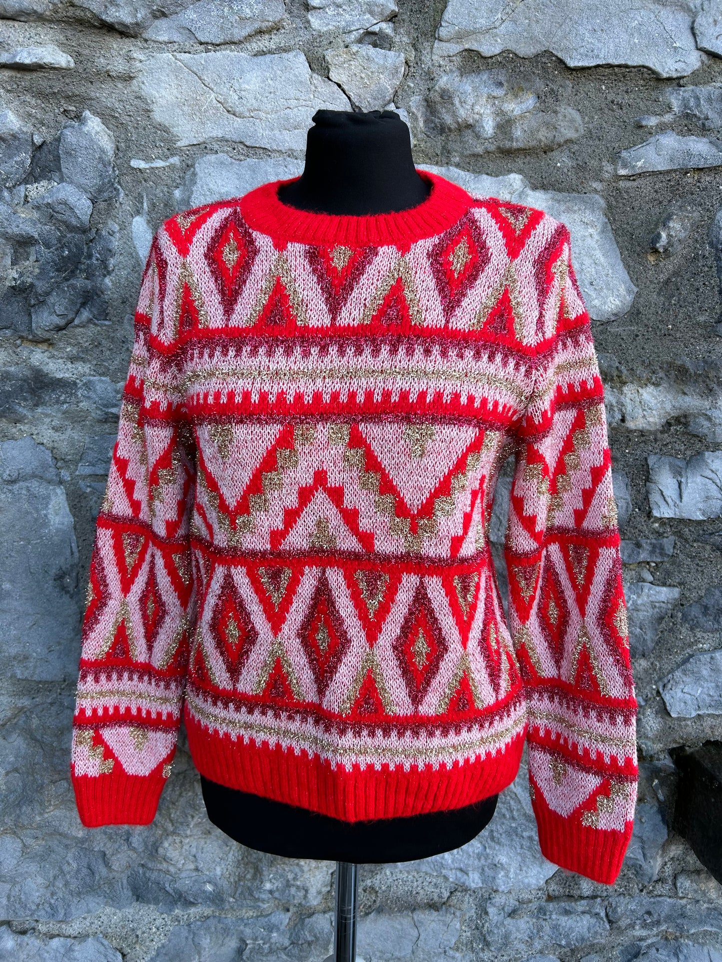 Geometric pink&red sparkly jumper uk 8-10