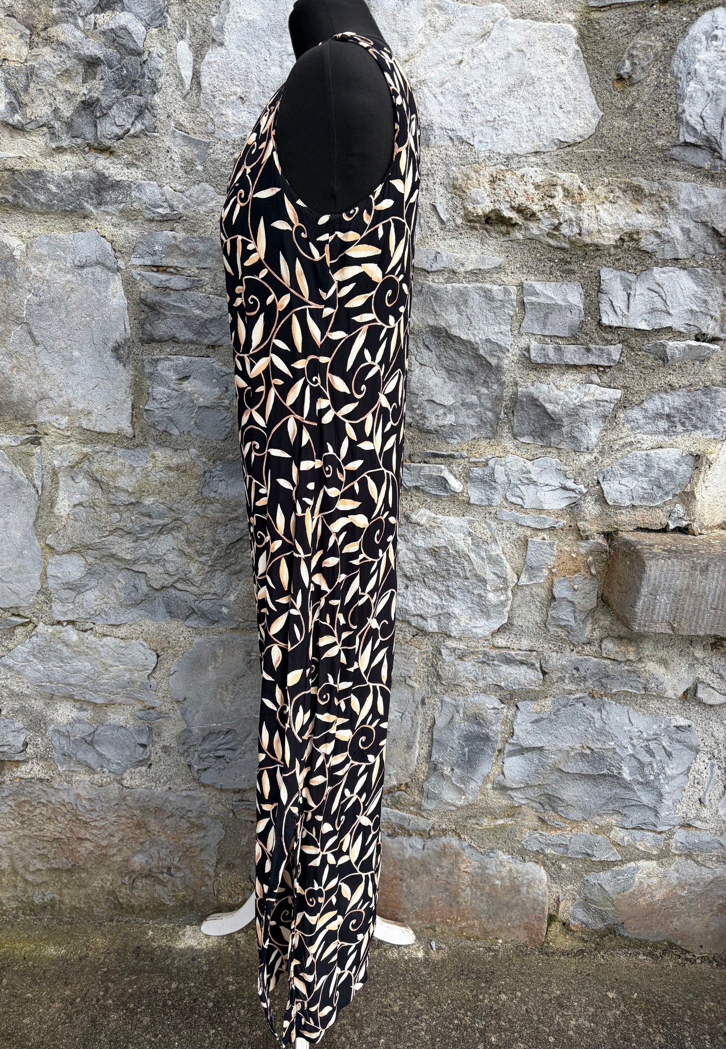 90s brown leaves black dress uk 10-12