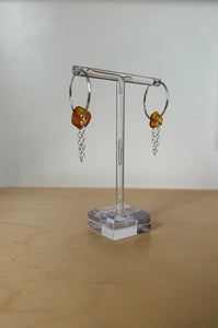 Amber&silver Hoop earrings