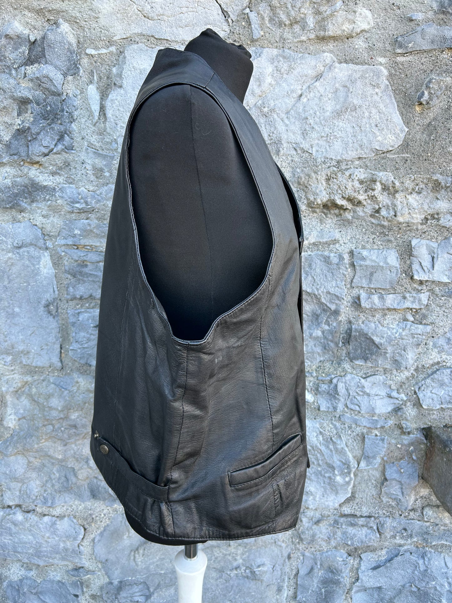 90s black leather waistcoat XL