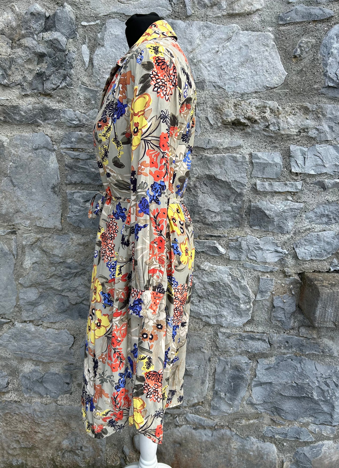 Beige floral button up dress uk 14-16