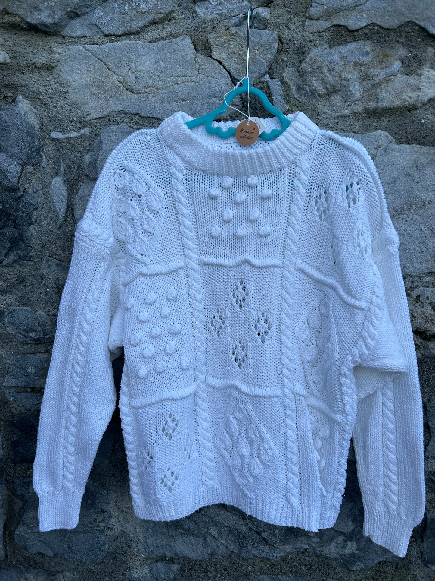 80s style white patchwork jumper  7-8y (122-128cm)