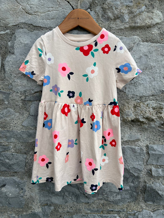 Flowers beige dress  2-3y (92-98cm)